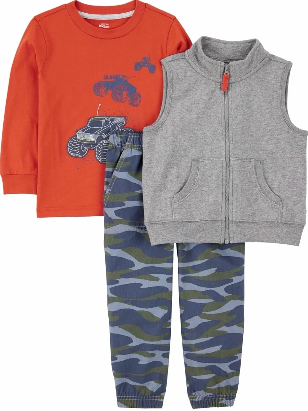 Simple Kids 3-Piece Set - Orange, Gray, Blue Camo